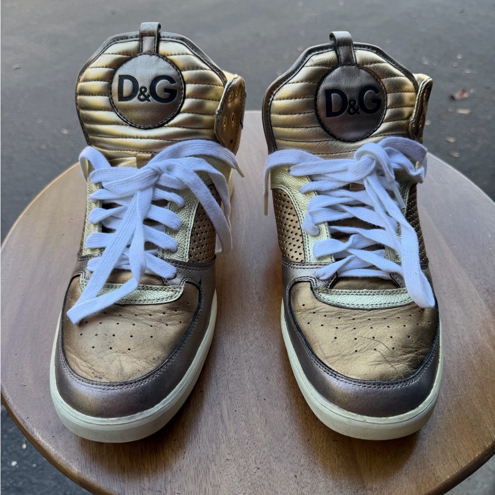 D&G Metallic Gold and Brown Men's Sneakers